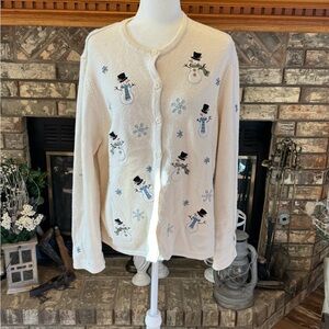 Women's Cream Snowman Sweater